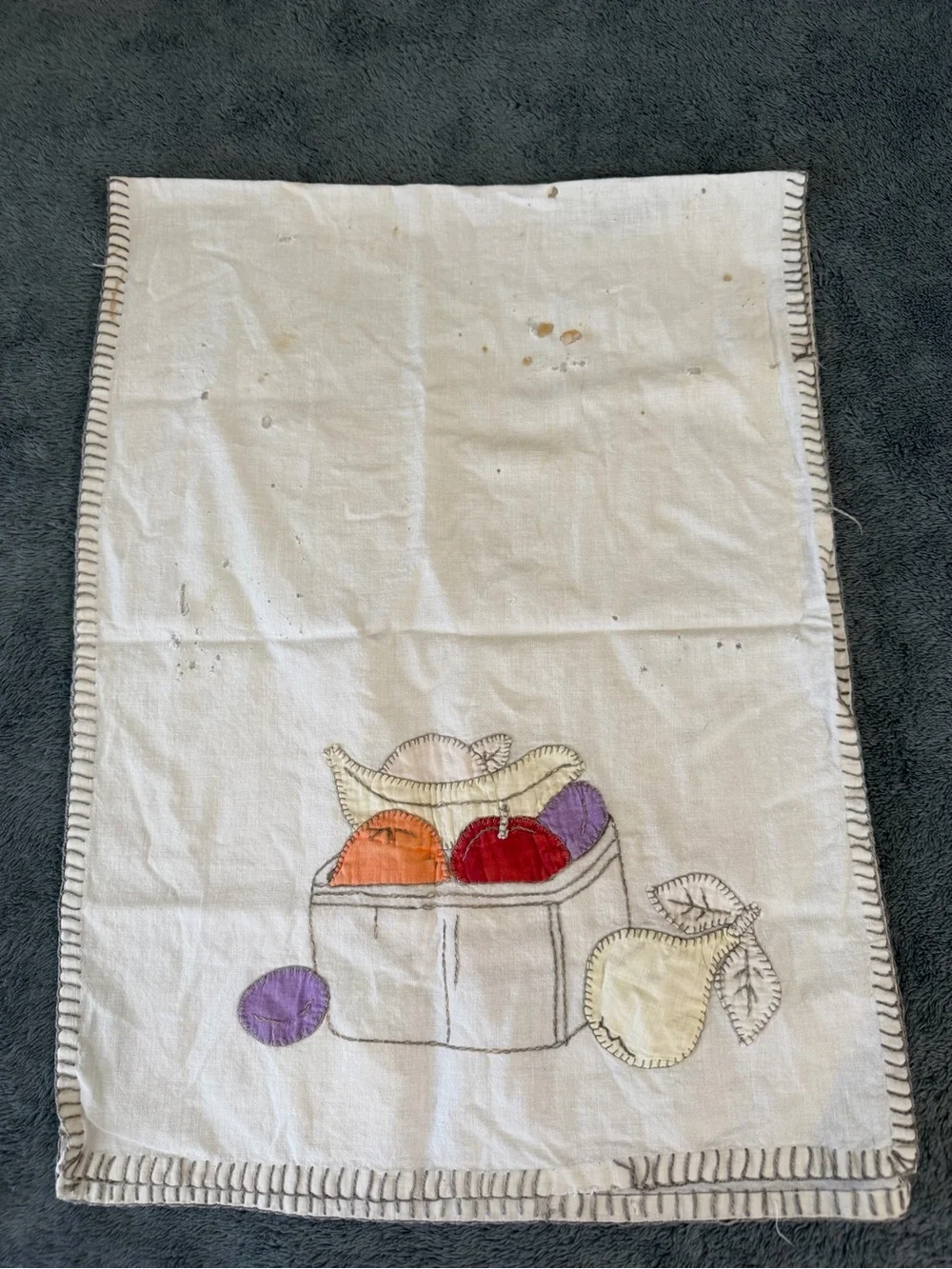 Vintage lot of 3 Hand-Embroidered doily, hand towel and round tablecloth